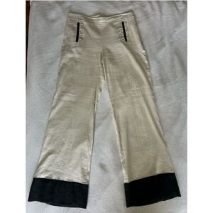 Leifsdottir Wide Leg Linen Pants Cream w/ Black Contrast Cuffs